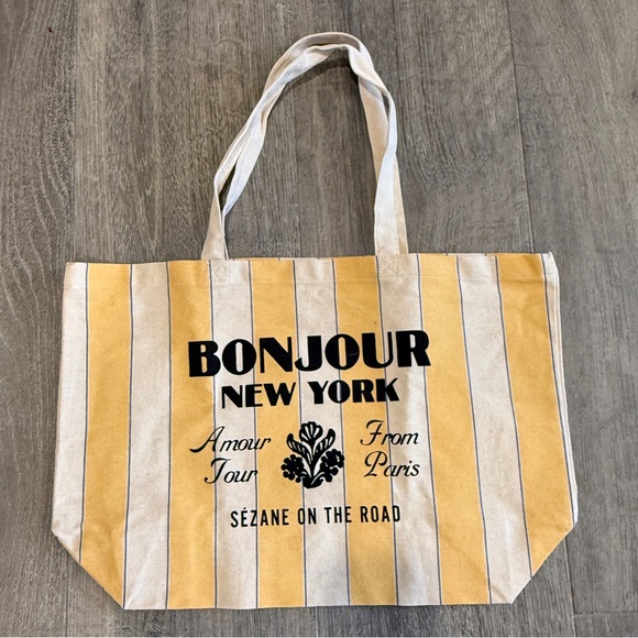 Sézane Bonjour New York Tote — NEW yellow and white bag - Picture 1 of 3